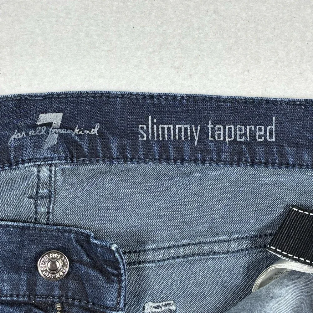 7 For All Mankind Slimmy Tapered Dark Wash Blue Jeans 34 Indie Sleek Minimalist